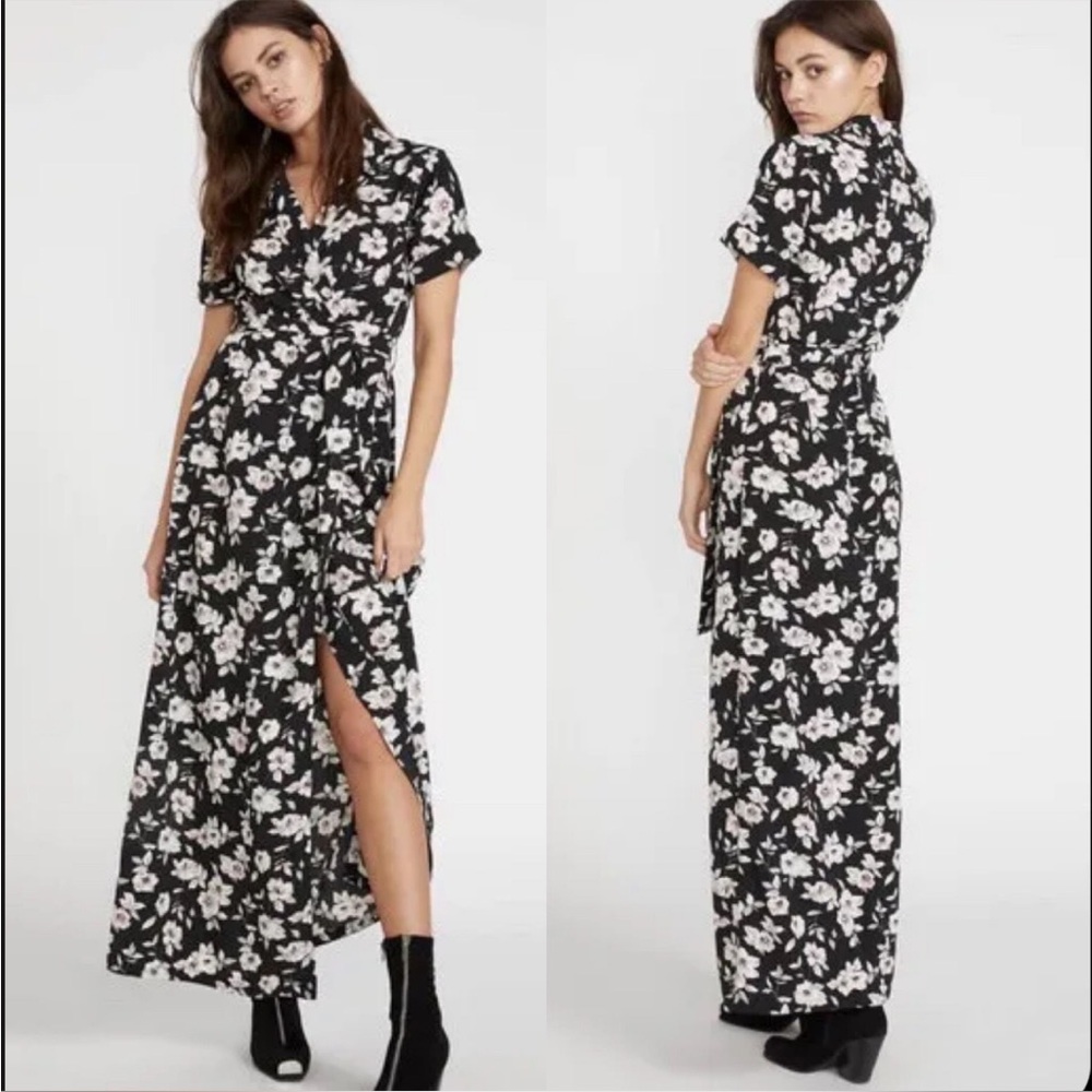 Floral Wrap Shirt Style Maxi Dress
